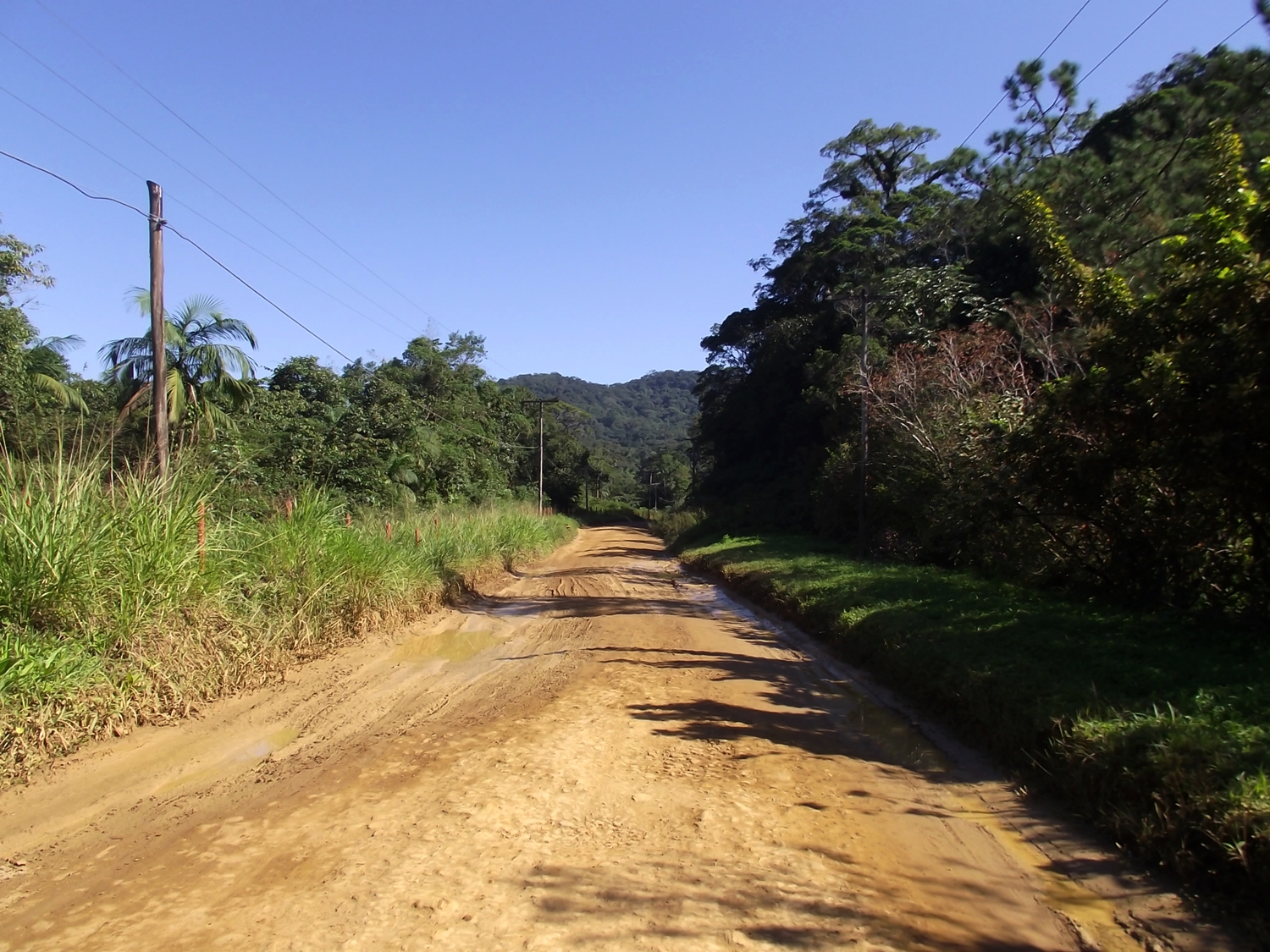 estrada do una em meio a mata com céu azul e morros